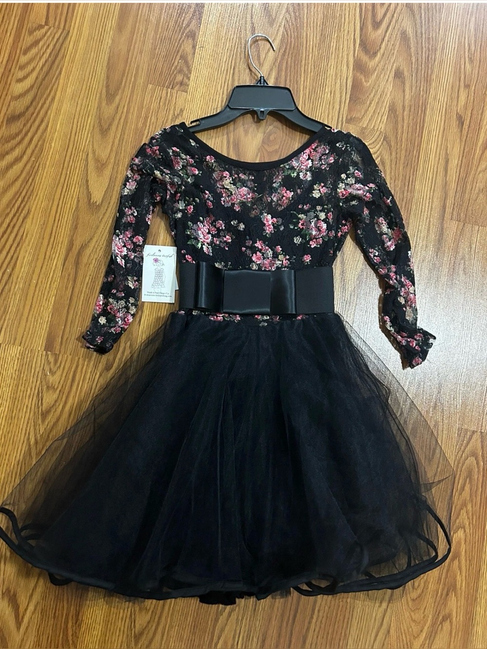 Fiveloaves Twofish Lace floral Black Tulle Party Dress for Girls -size10, NWT